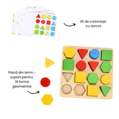 Joc de asociere a formelor geometrice din lemn, 3 ani+