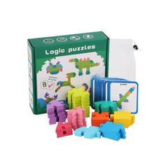 Puzzle logic cu 65 piese din lemn, 3 ani+