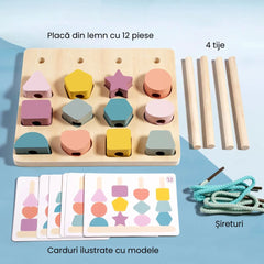 Joc de potrivire a formelor din lemn pe tije, 3 ani+