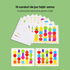 Turnul formelor și al fructelor, 10 carduri cu modele, 3 ani+