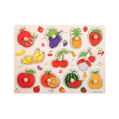 Puzzle incastru din lemn, cu butoni, 15 modele, 2 ani+