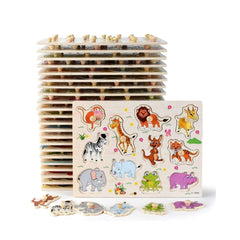Puzzle incastru din lemn, cu butoni, modele variate, 2 ani+