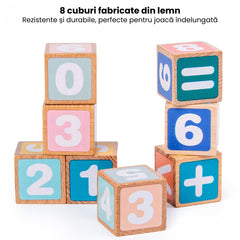 Joc interactiv de calcul matematic, 8 Cuburi din lemn și 53 Carduri , 3 ani+