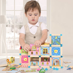 Set de construcție din 128 de piese, lemn, 3 ani+