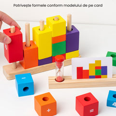 Joc educativ Aritmetica de Bază, piese din lemn și carduri interactive, 3 ani+