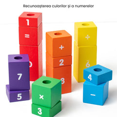 Joc educativ Aritmetica de Bază, piese din lemn și carduri interactive, 3 ani+