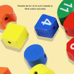 Ceas educativ din lemn - Învață timpul, culorile și formele, 2 ani+