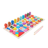 Joc educativ multifuncțional din lemn cu peștișori, 55 de piese, 3 ani+