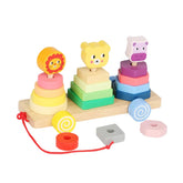 Trenulețul animalelor vesele, 18 piese din lemn, 3 ani+