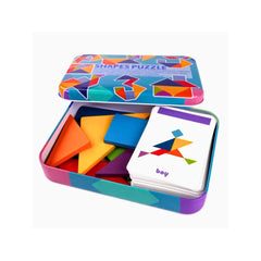 Tangram din lemn cu 60 de carduri - Shapes Puzzle, 3 ani+