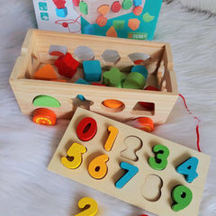 Jucărie multifuncțională din lemn - Forme geometrice și cifre