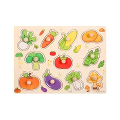 Puzzle incastru din lemn, cu butoni, 15 modele, 2 ani+