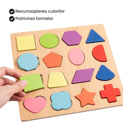 Puzzle Incastru 3D din lemn: forme, cifre, litere