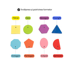 Puzzle Incastru 3D din lemn: forme, cifre, litere