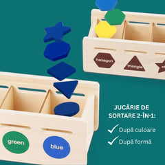 Cutie de sortare 2 în 1 din lemn, forme și culori