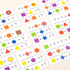 Joc de asociere forme geometrice, 18 piese din lemn, 10 carduri, 3 ani+