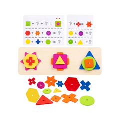Joc de asociere forme geometrice, 18 piese din lemn, 10 carduri, 3 ani+