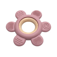 Jucărie Gingivală Silicon și Lemn – Floare Roz, 0 luni+