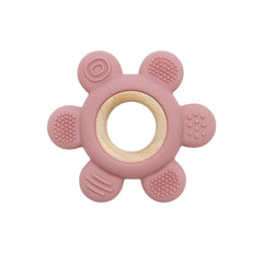 Jucărie Gingivală Silicon și Lemn – Floare Roz, 0 luni+