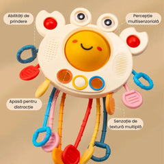 Jucărie de dentiție multisenzorială din silicon – Crab vesel, 18 luni+