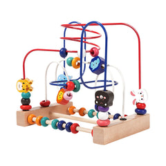 Labirint Montessori din lemn cu mărgele și forme 3D – Animale și Fructe