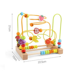 Labirint Montessori din lemn cu mărgele și forme 3D – Animale și Fructe