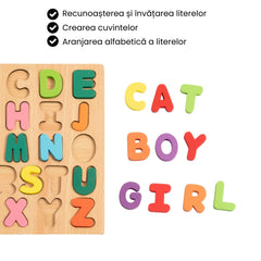 Puzzle Incastru 3D din lemn: forme, cifre, litere