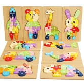 Puzzle 3D Montessori din lemn, 6-10 piese, 2 ani+