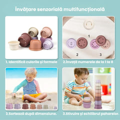 Set 8 cupe de stivuire pentru bebelusi, 6 luni+
