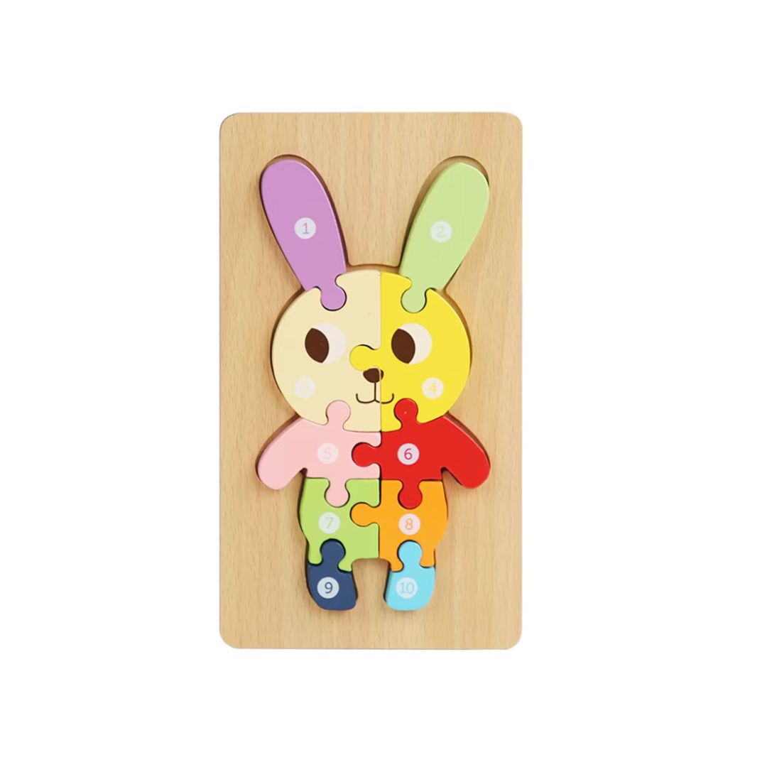 Puzzle 3D Montessori din lemn, 10 piese, 2 ani+