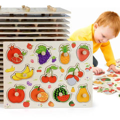 Puzzle incastru din lemn cu 11 Fructe, 2 ani+