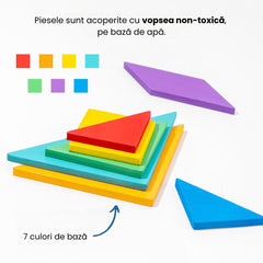 Tangram din Lemn cu 7 piese, 3 tematici