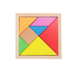 Puzzle educativ 3D Tangram, 7 piese lemn, culori de bază, 2 ani+