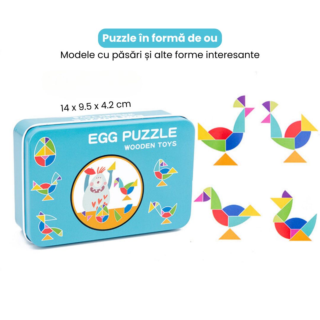 Tangram din Lemn cu 7 piese, 3 tematici