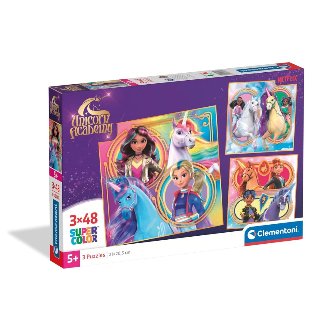 Puzzle Academia Unicornilor 3 în 1, 3 x 48 piese, 5 ani+