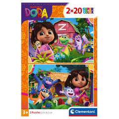 Puzzle 2 în 1 Dora Exploratoarea, 2 x 20 piese, 3 ani+