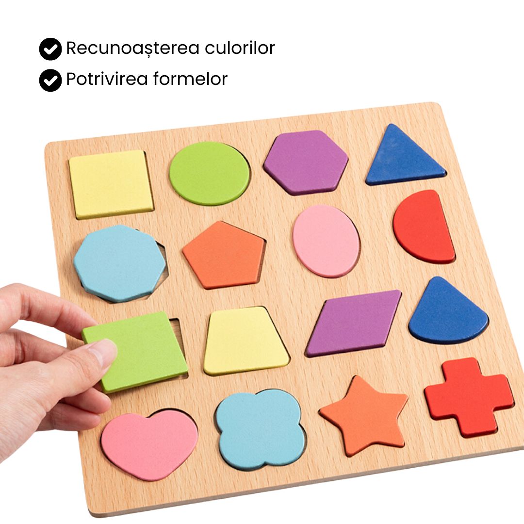 Puzzle Incastru 3D din lemn: forme, cifre, litere