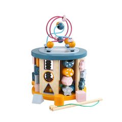 Cub Montessori din Lemn, 11 activități, culori pastelate, 2 ani+