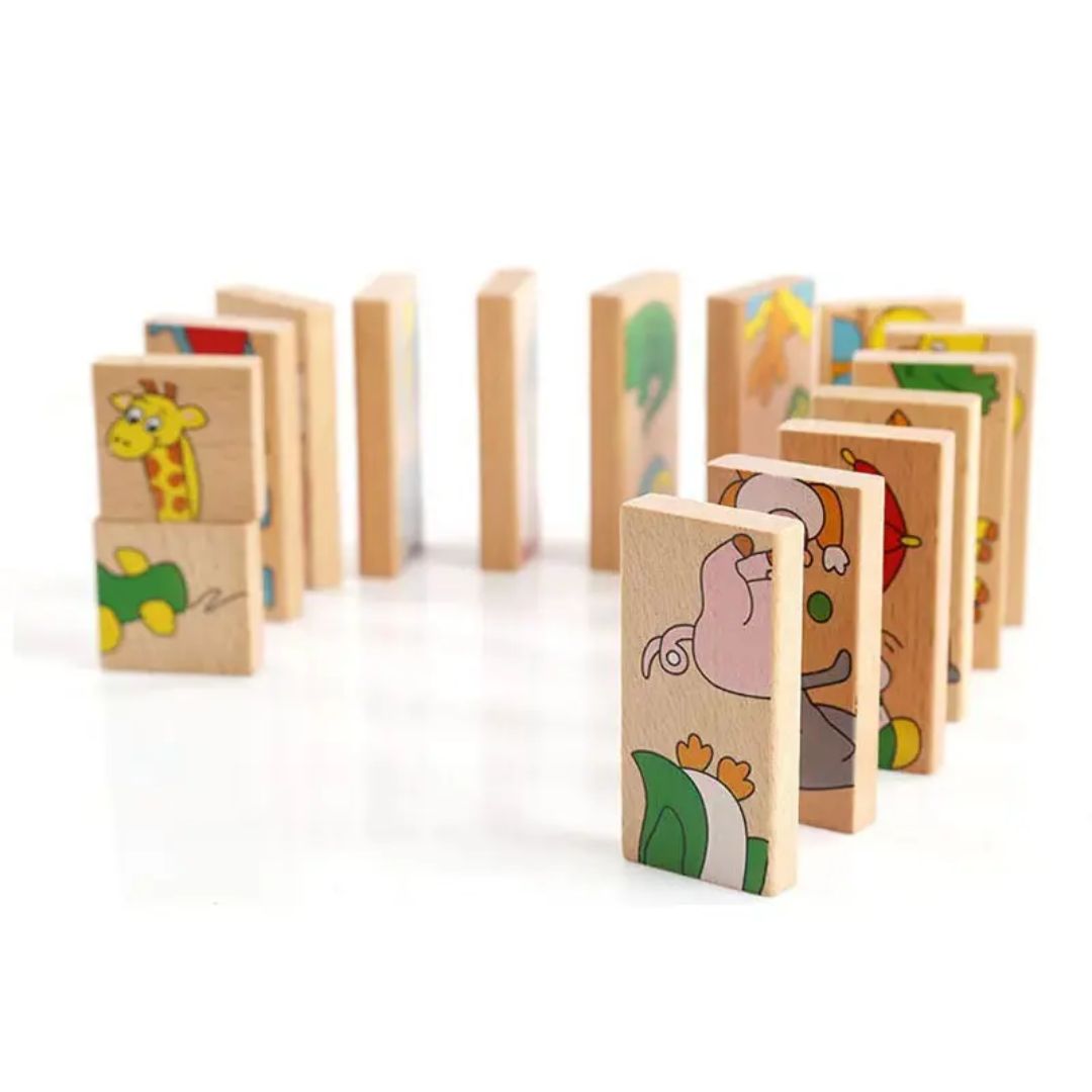 Domino din lemn cu animale colorate