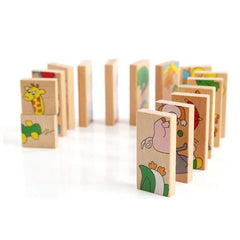 Domino din lemn cu animale colorate