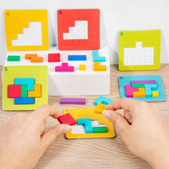 Joc interactiv tip Tetris cu 128 piese din lemn