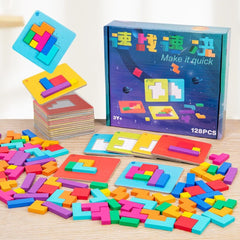 Joc interactiv tip Tetris cu 128 piese din lemn