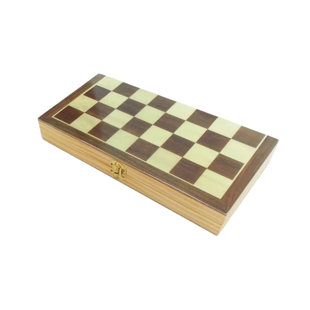 Joc de Șah, Table și Dame 3 în 1, din lemn, 34 cm x 34 cm, 5 ani+