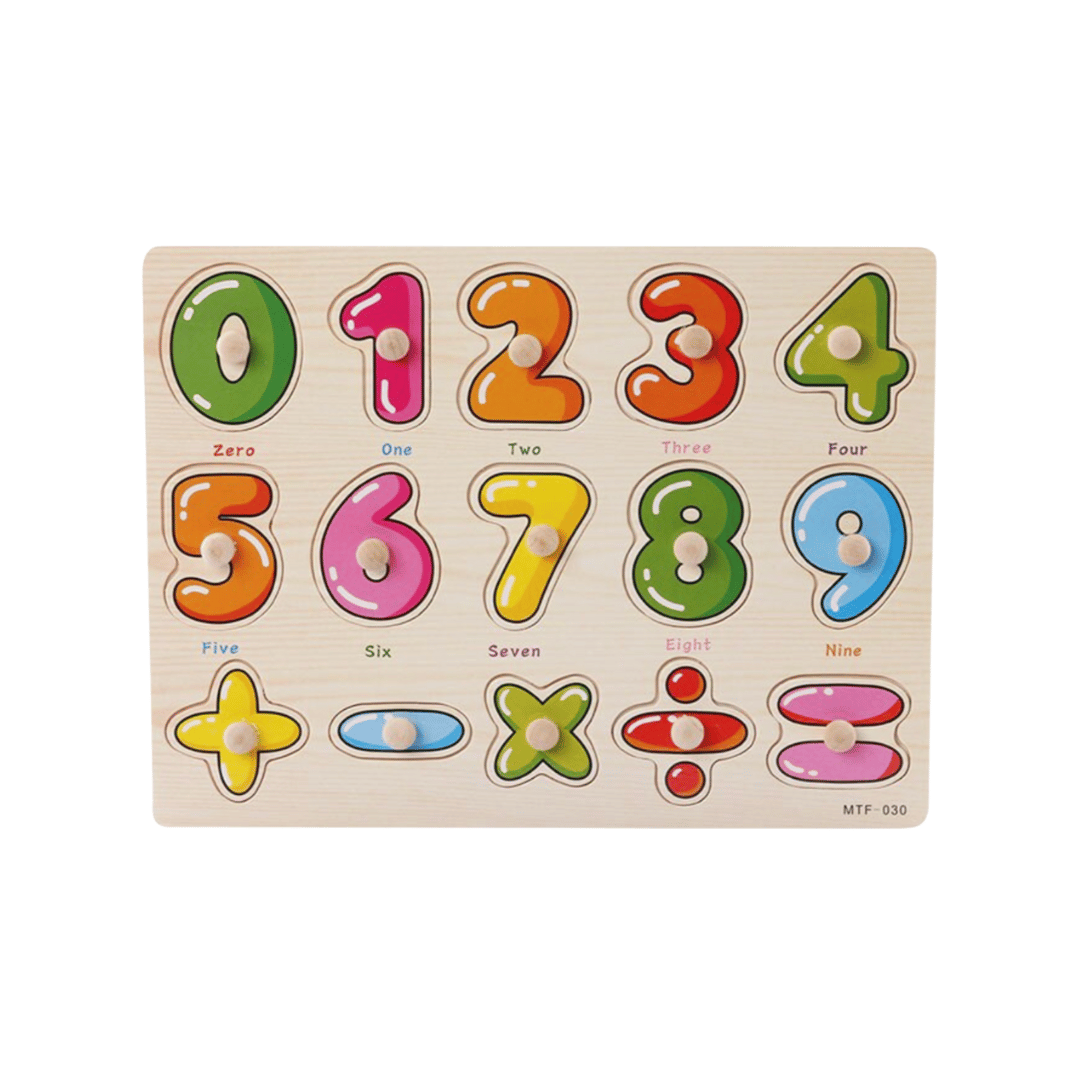 Puzzle incastru din lemn, cu butoni, 15 modele, 2 ani+