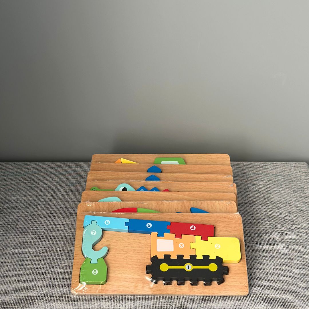 Puzzle 3D din lemn, 6-9 piese, 2 ani+