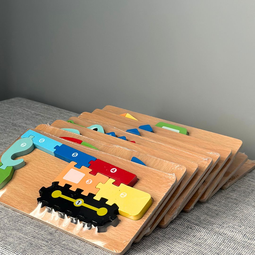 Puzzle 3D din lemn, 6-9 piese, 2 ani+