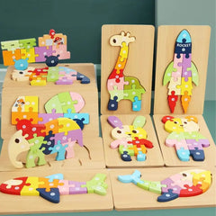 Puzzle 3D Montessori din lemn, 10 piese, 2 ani+
