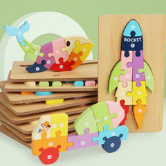 Puzzle 3D Montessori din lemn, 10 piese, 2 ani+