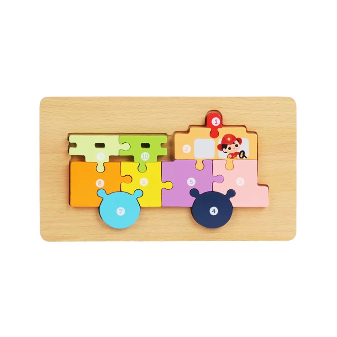 Puzzle 3D Montessori din lemn, 10 piese, 2 ani+