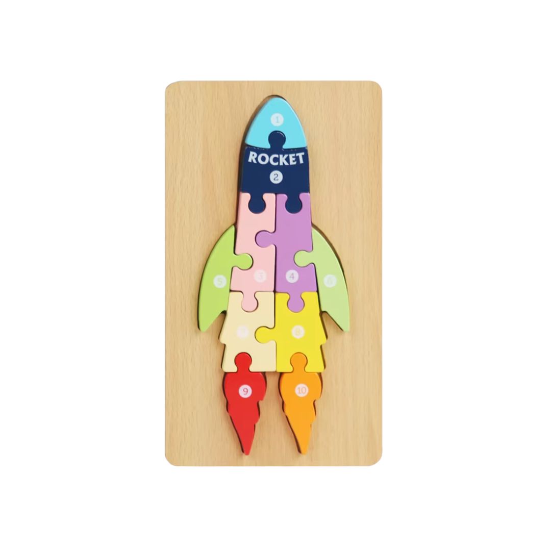 Puzzle 3D Montessori din lemn, 10 piese, 2 ani+